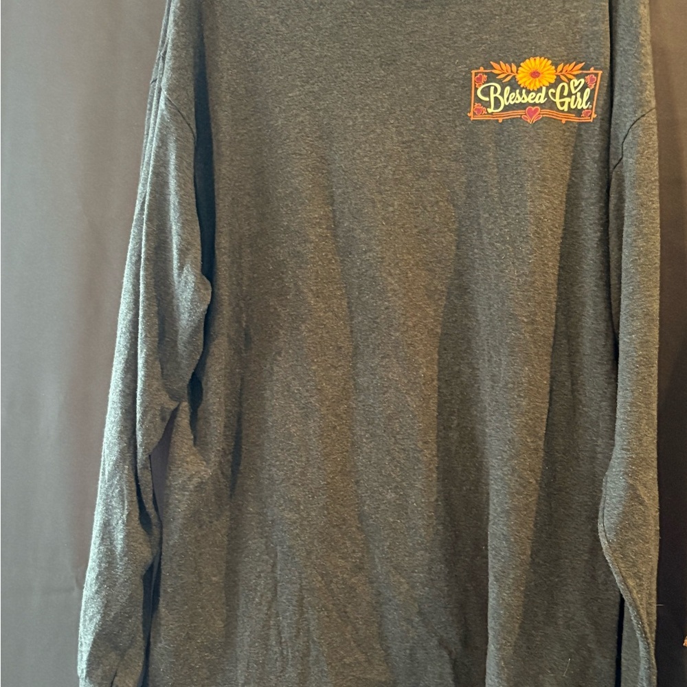 Sunflower Graphic Gray Long Sleeve Shirt